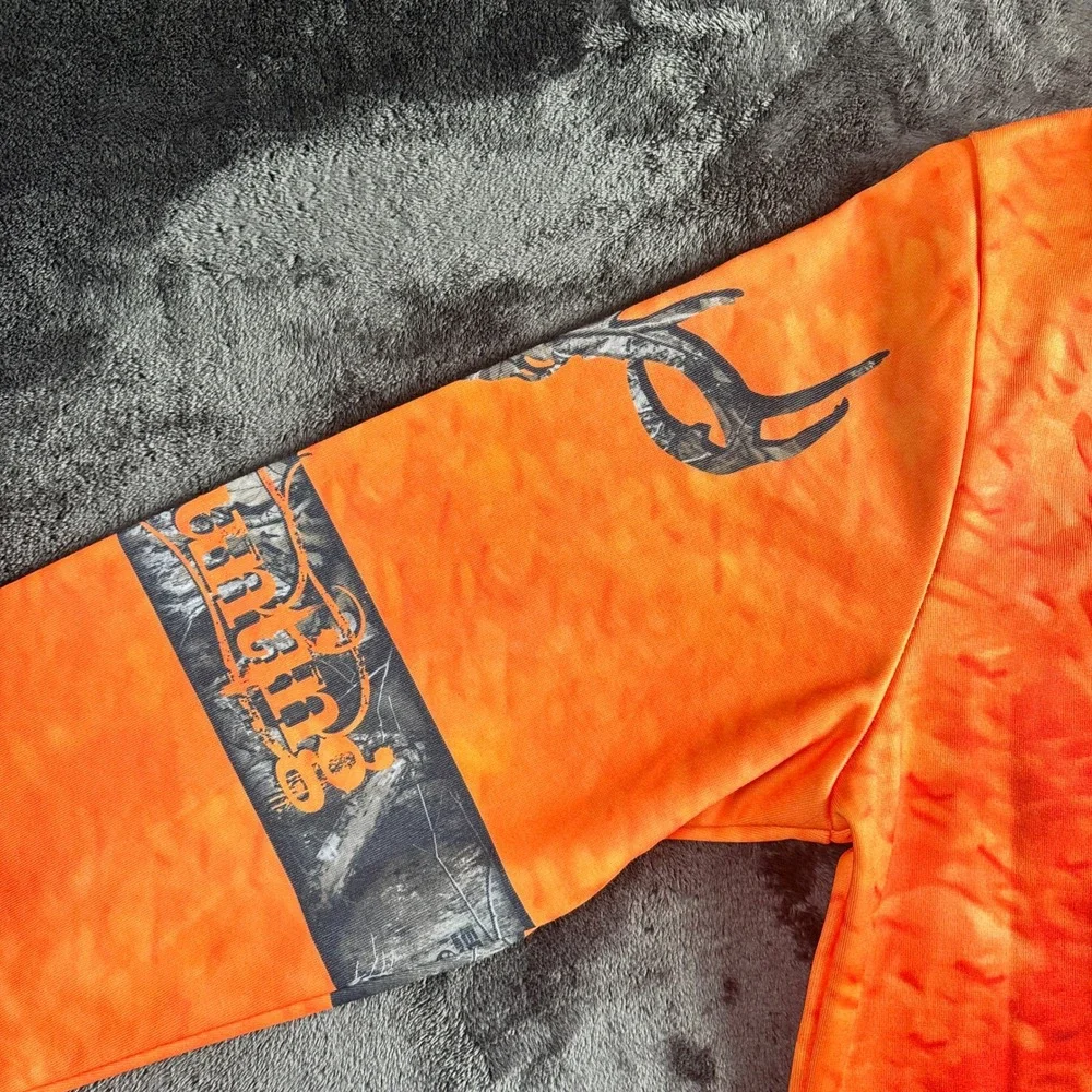 Mens Blaze Orange Camo Deer Hunting‎ Full Zip Hoodie Large